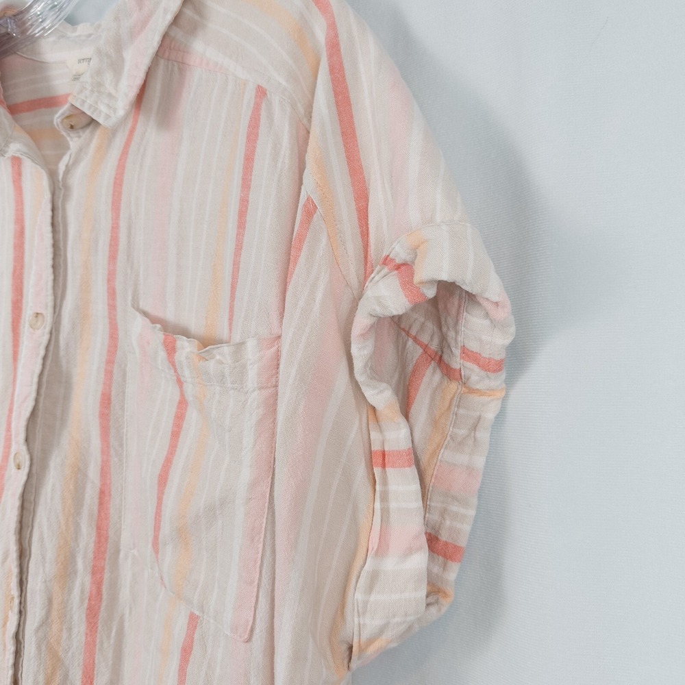Linen Blend Striped Short Sleeve Button Up Shirt Womens 2X Beach Coastal Preppy - Picture 5 of 12